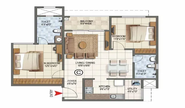 Featured Image of Embassy Knowledge Park 2 BHK Apartment Floor Plan